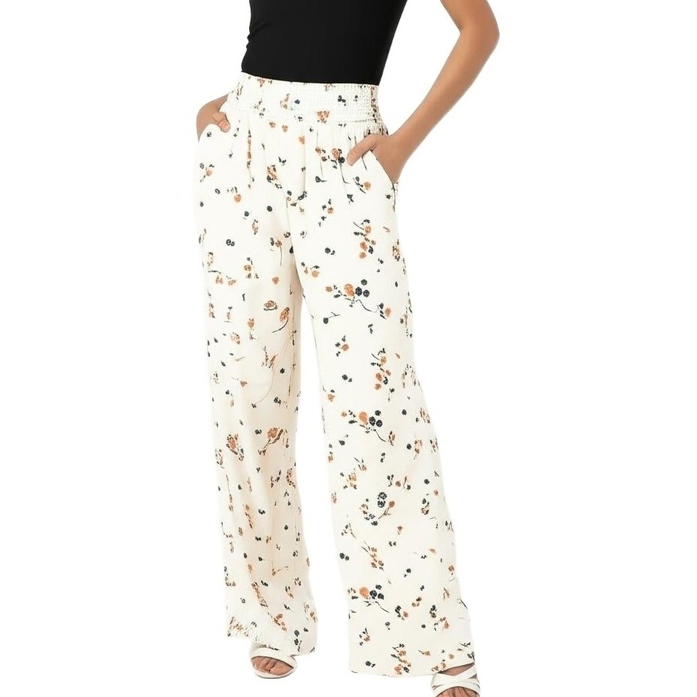American Eagle Pants Womans XS Floral Wide-Leg Pants Smocked Waist Pockets